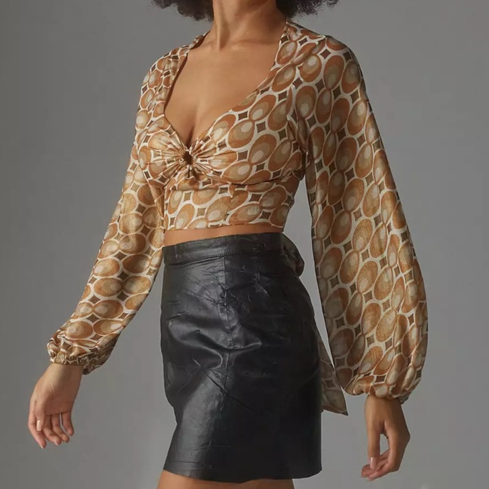 Urban Outfitters Kary Keyhole Tie Back Top Retro Cropped